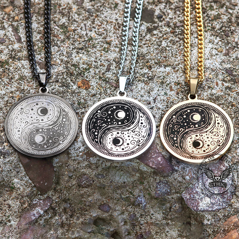 Gothic Yin Yang Mandala Stainless Steel Necklace