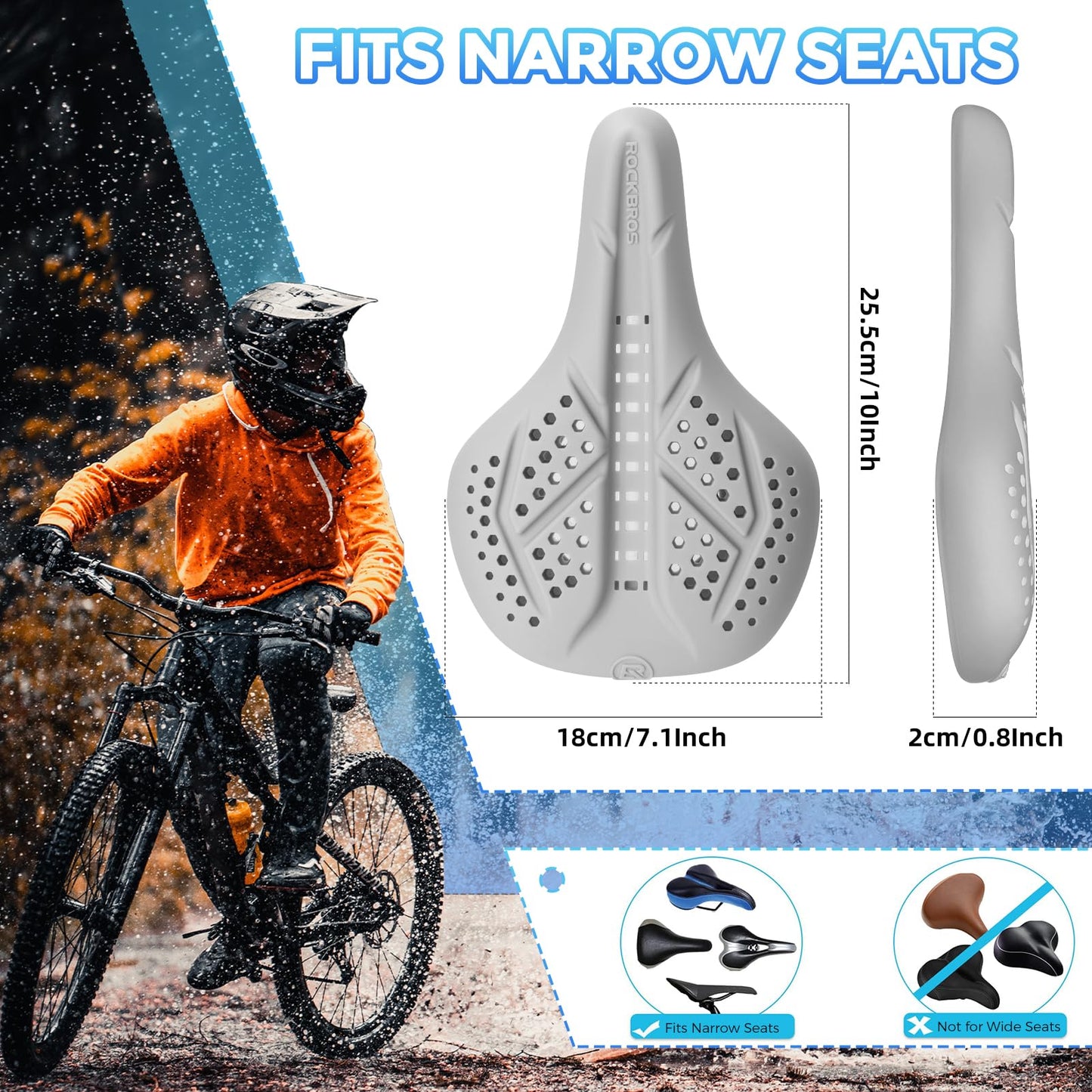 ROCKBROS Extra Soft Silicone Bike Seat Cushion – Anti-Slip, Breathable Cover