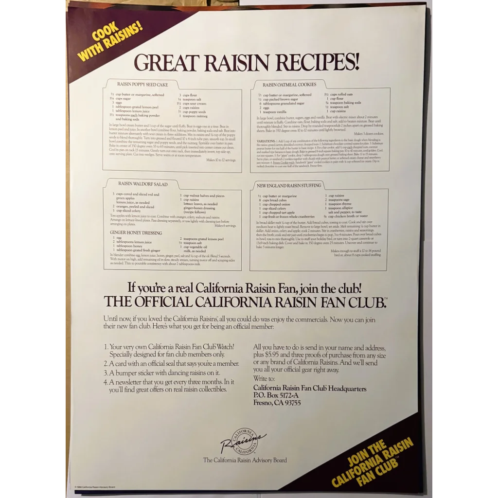 Groove with the California Raisins on this Funky 1988 Band Poster