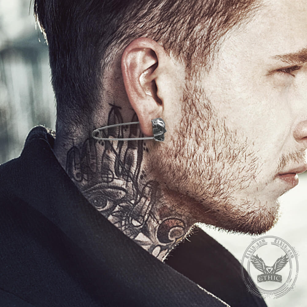 Grotesque Pin Stainless Steel Skull Earrings