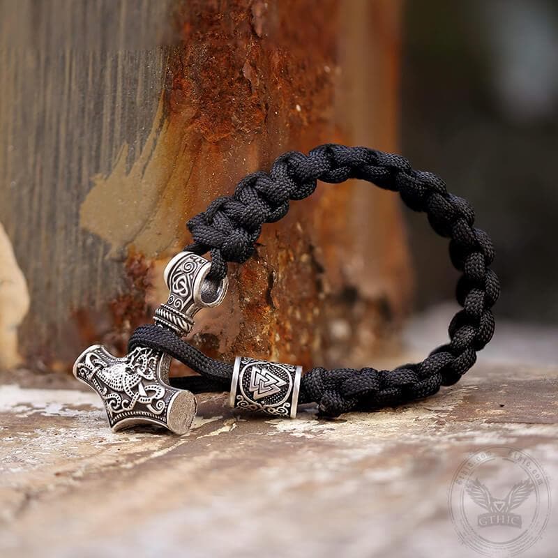 Thor's Hammer Braided Rope Viking Bracelet