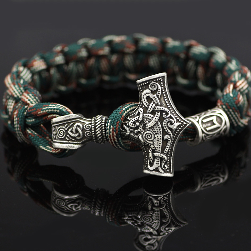 Thor's Hammer Braided Rope Viking Bracelet