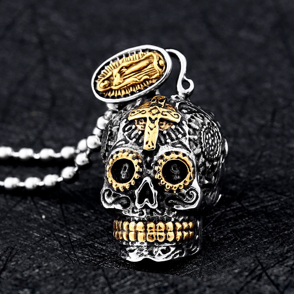 Vintage Cross Sugar Skull Pendant
