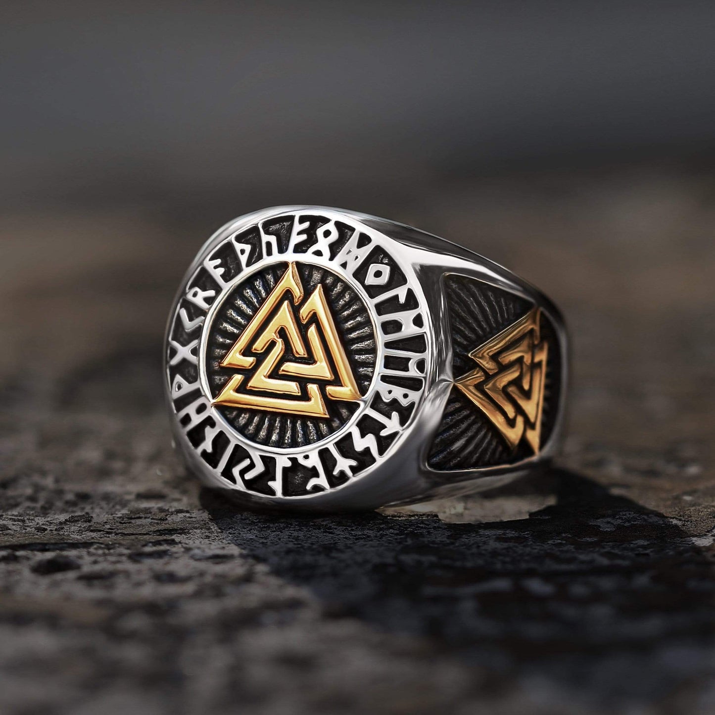 Runes Valknut Triangle Stainless Steel Viking Ring