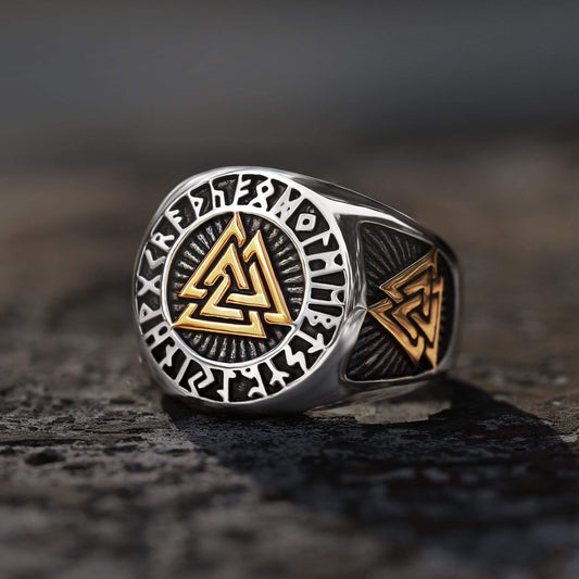 Runes Valknut Triangle Stainless Steel Viking Ring