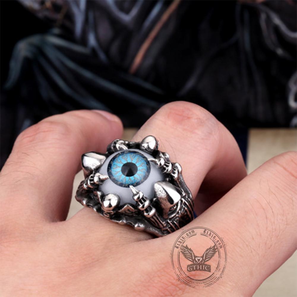 Greek Evil Eye Stainless Steel Skull Ring