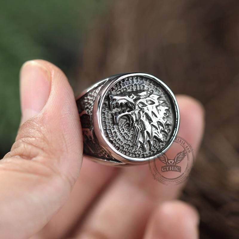 Growling Direwolf Stainless Steel Ring