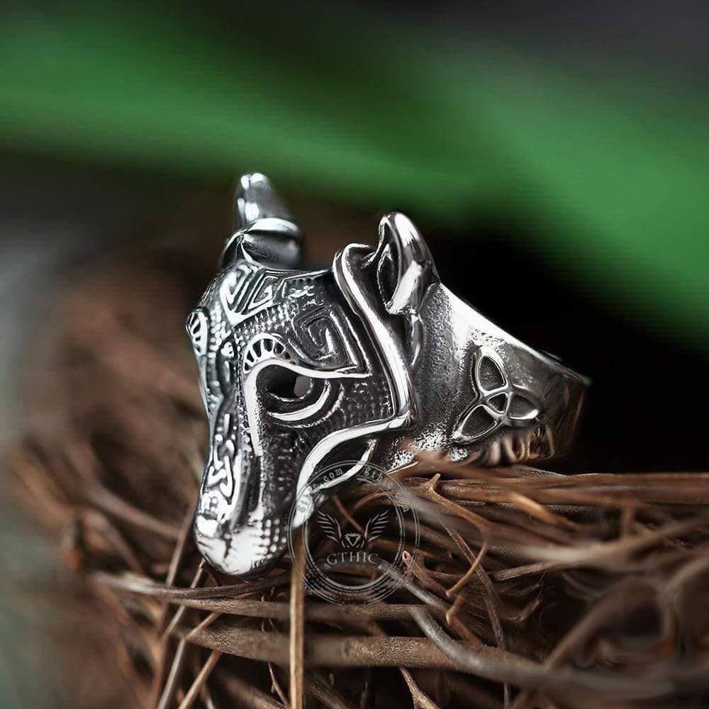 Nordic Wolf Stainless Steel Viking Ring