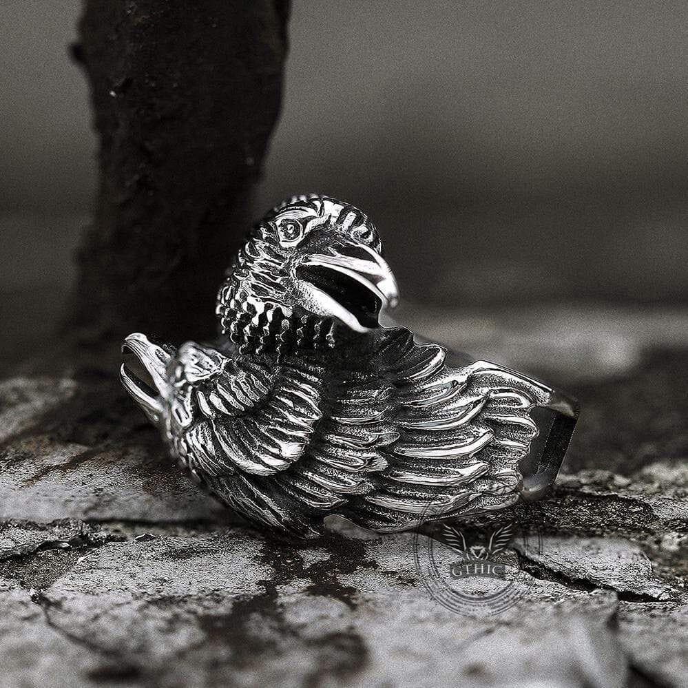 Odin Ravens Huginn and Munin Stainless Steel Viking Ring