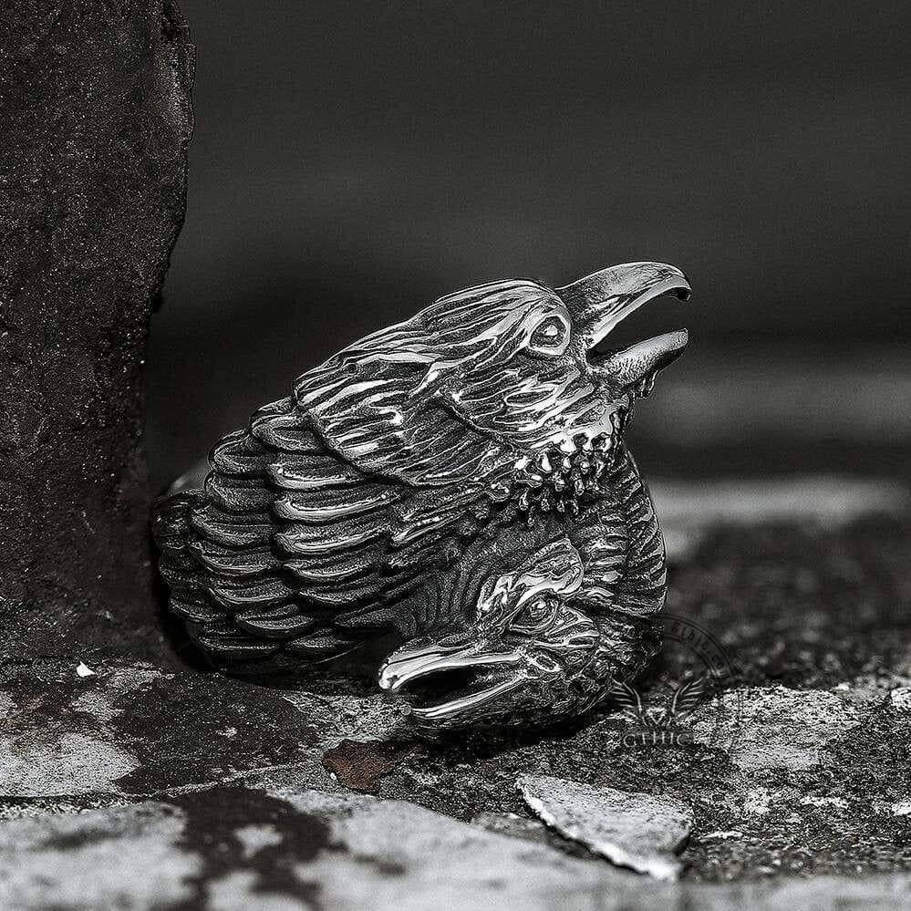 Odin Ravens Huginn and Munin Stainless Steel Viking Ring
