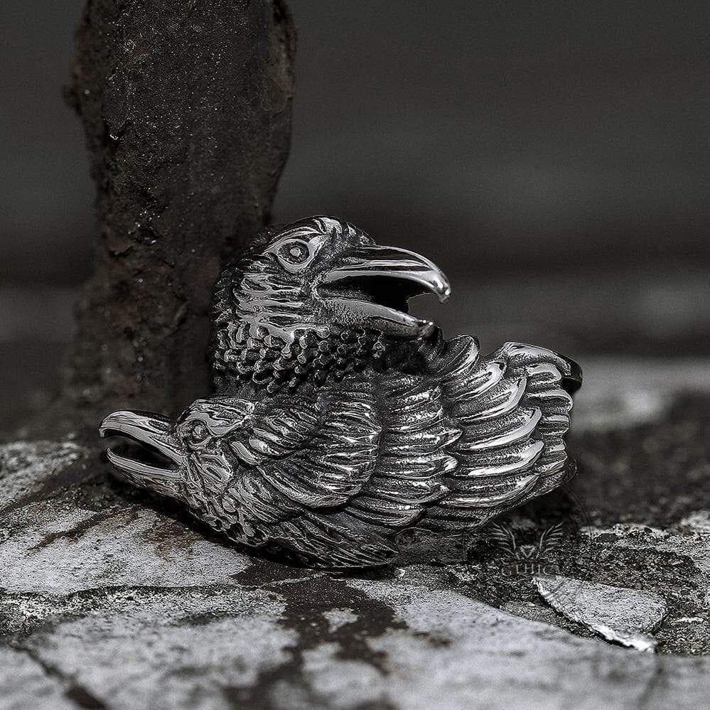 Odin Ravens Huginn and Munin Stainless Steel Viking Ring