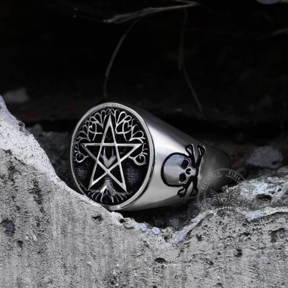 Pentagram Tree of Life Stainless Steel Viking Ring