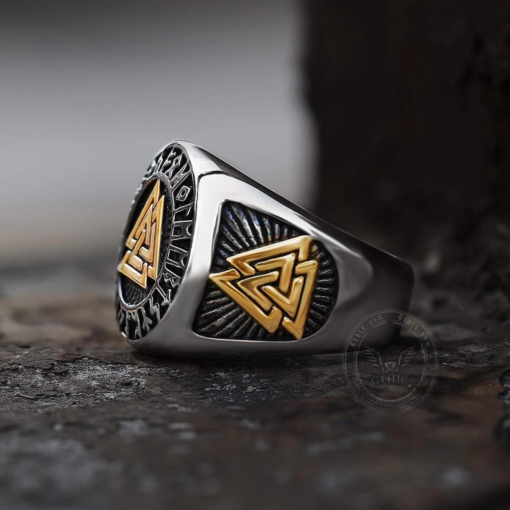 Runes Valknut Triangle Stainless Steel Viking Ring