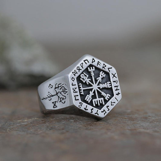 Valknut Compass Stainless Steel Viking Ring