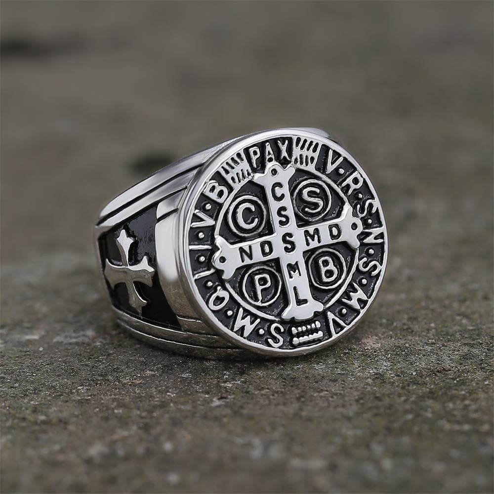 St. Benedict Stainless Steel Cross Ring