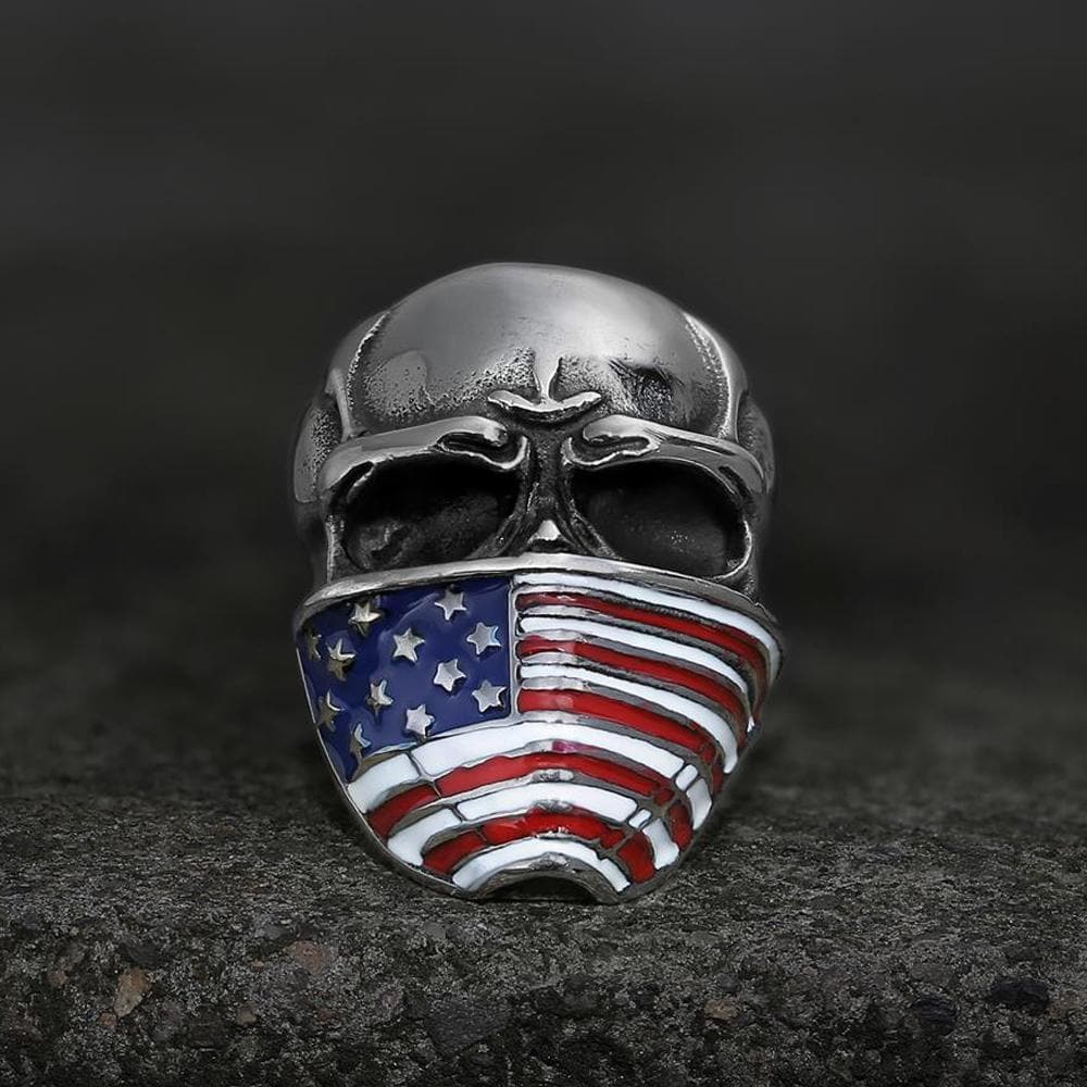 American Flag Stainless Steel Skull Ring