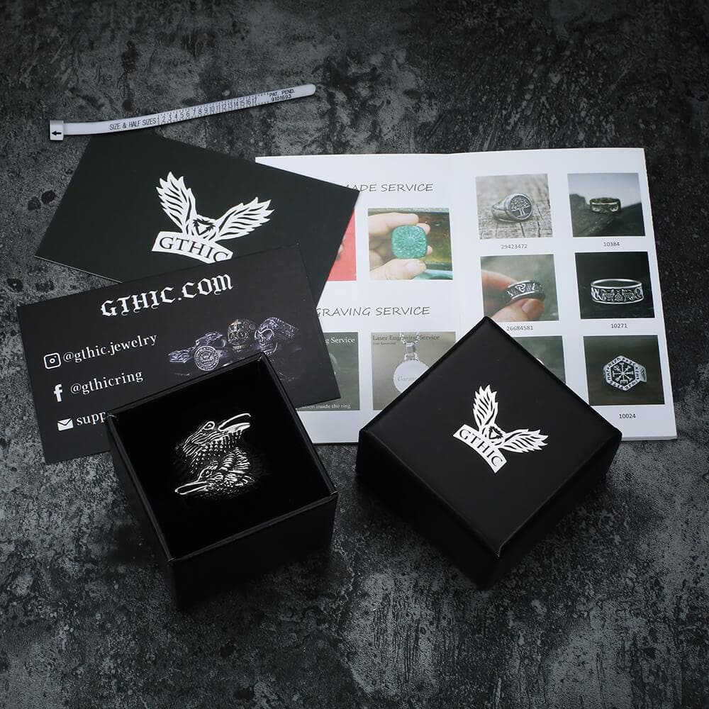 Odin Ravens Huginn and Munin Stainless Steel Viking Ring