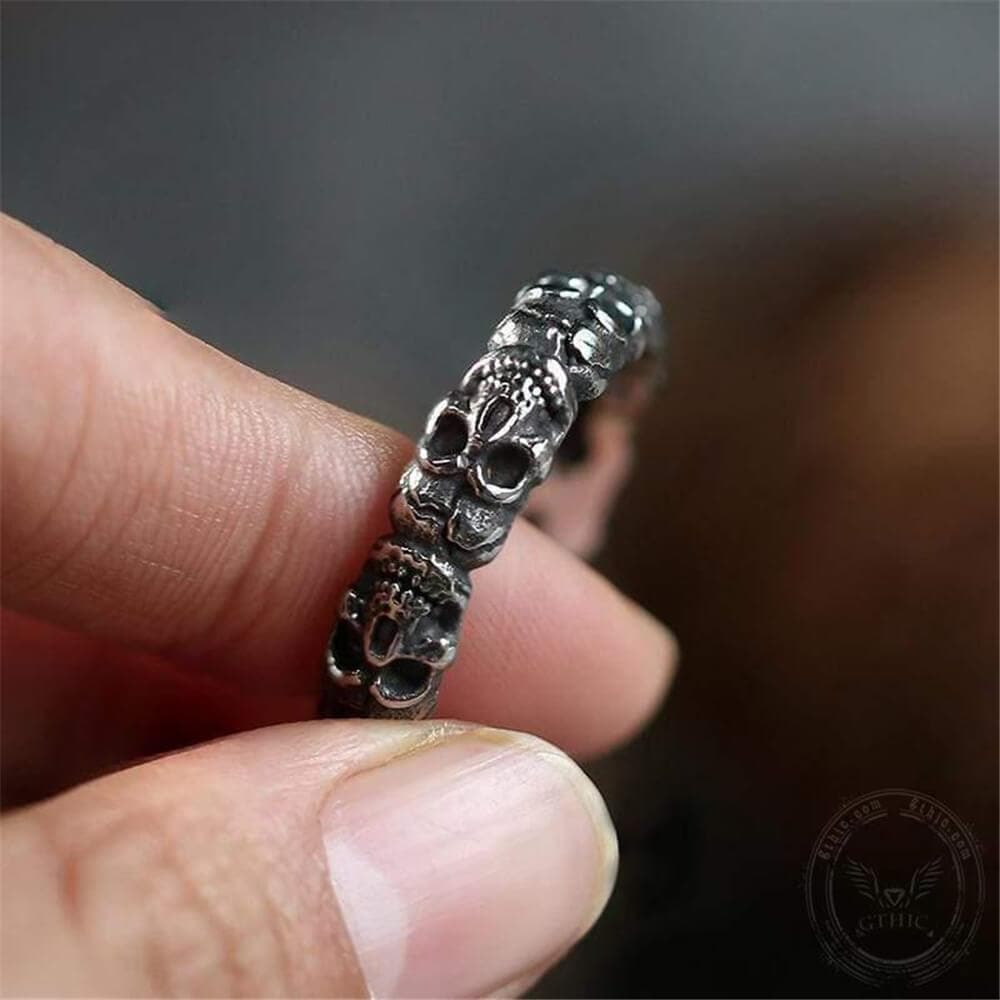 Surrounded Stainless Steel Skull Ring