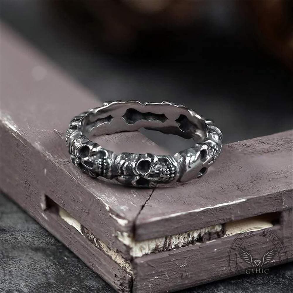 Surrounded Stainless Steel Skull Ring