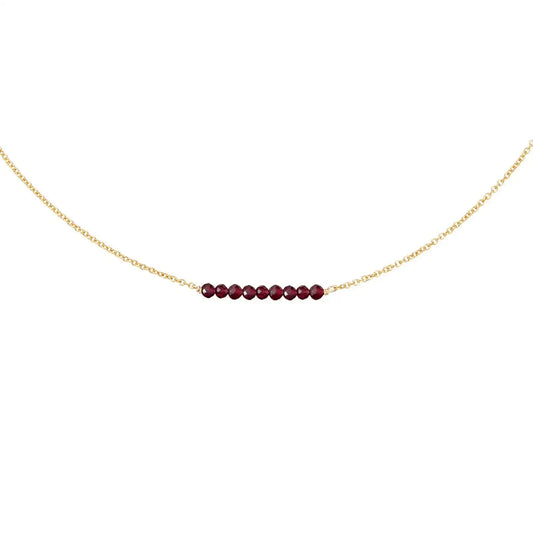 Dainty Beaded Garnet Bar NecklaceJanuary Birthstone Gift Necklace18K Gold Plated Delicate Handmade Faceted Garnet Stone Beads Bar Boho Necklaces for Women