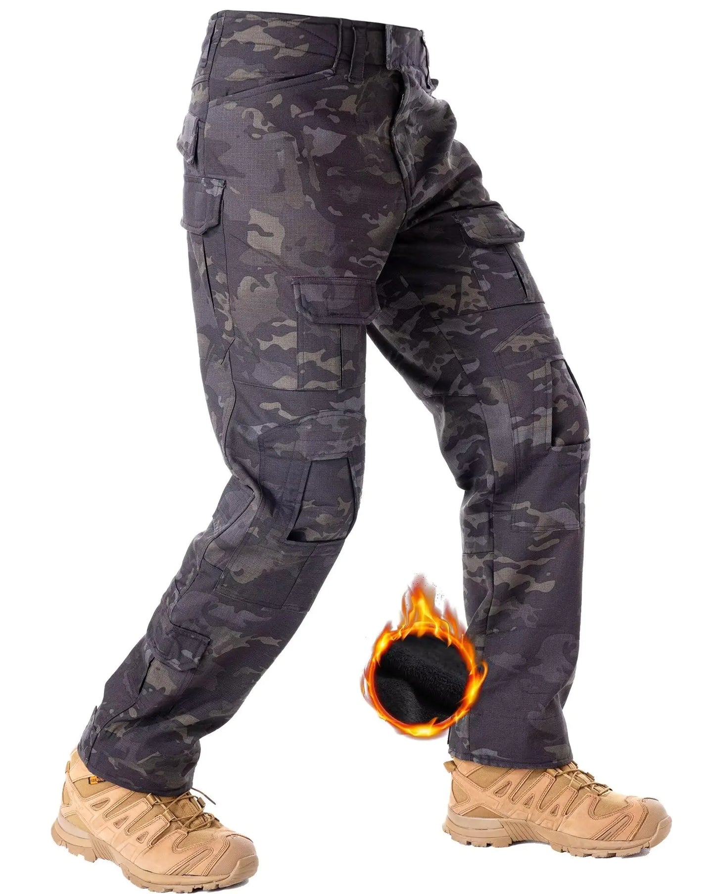 TRGPSG Mens Fleece Lined Hiking Pants Winter Cargo Pants Snow Ski Pants Tactical Outdoor Trousers with Multi-Pocket YYJRG3 Dark Camo 40