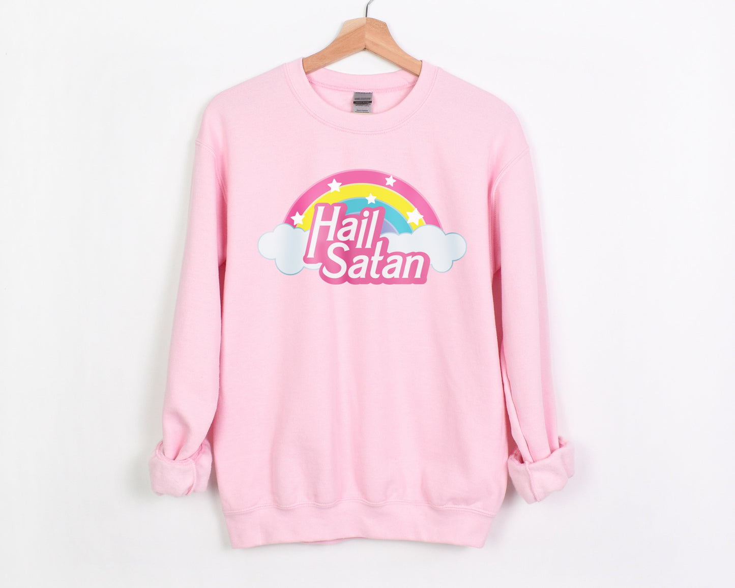 Hail Satan Pink Crewneck Sweatshirt - Unisex