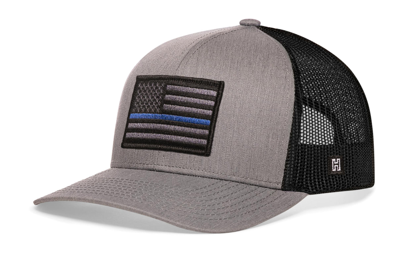 Thin Blue Line Trucker Hat  |  Gray-Black Police Tactical Snapback