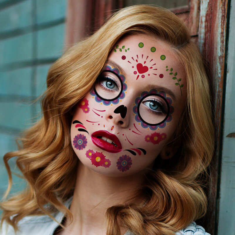 Halloween Sugar Skull Face Makeup Temporary Tattoo Stickers