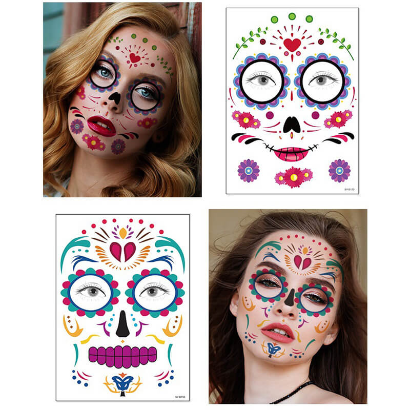 Halloween Sugar Skull Face Makeup Temporary Tattoo Stickers