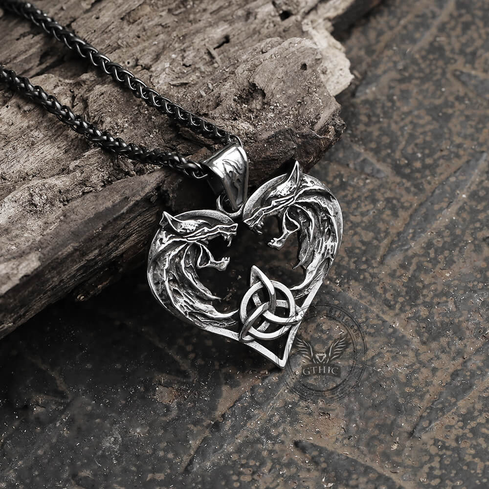 Heart-shaped Fenrir Wolf Stainless Steel Viking Pendant