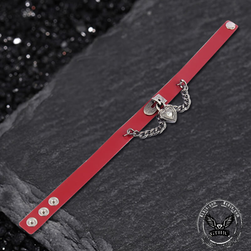 Heart Lock Alloy Leather Choker Necklace