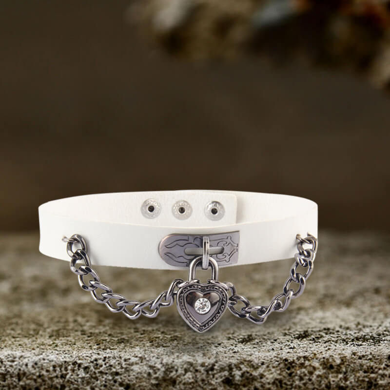 Heart Lock Alloy Leather Choker Necklace