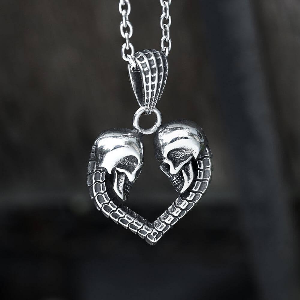 Love You Till Death Stainless Steel Skull Pendant