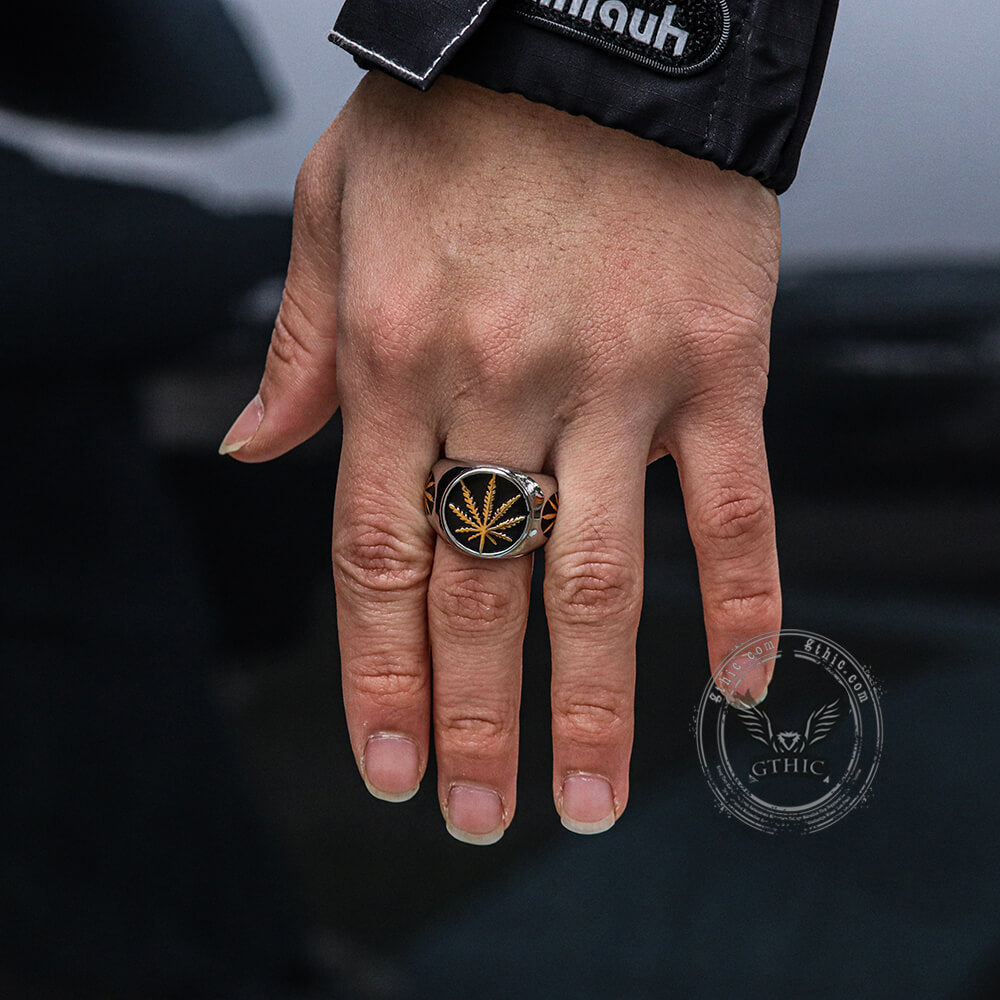Hemp Leaf Stainless Steel Ring