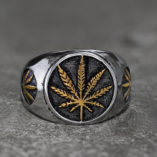 Hemp Leaf Stainless Steel Ring