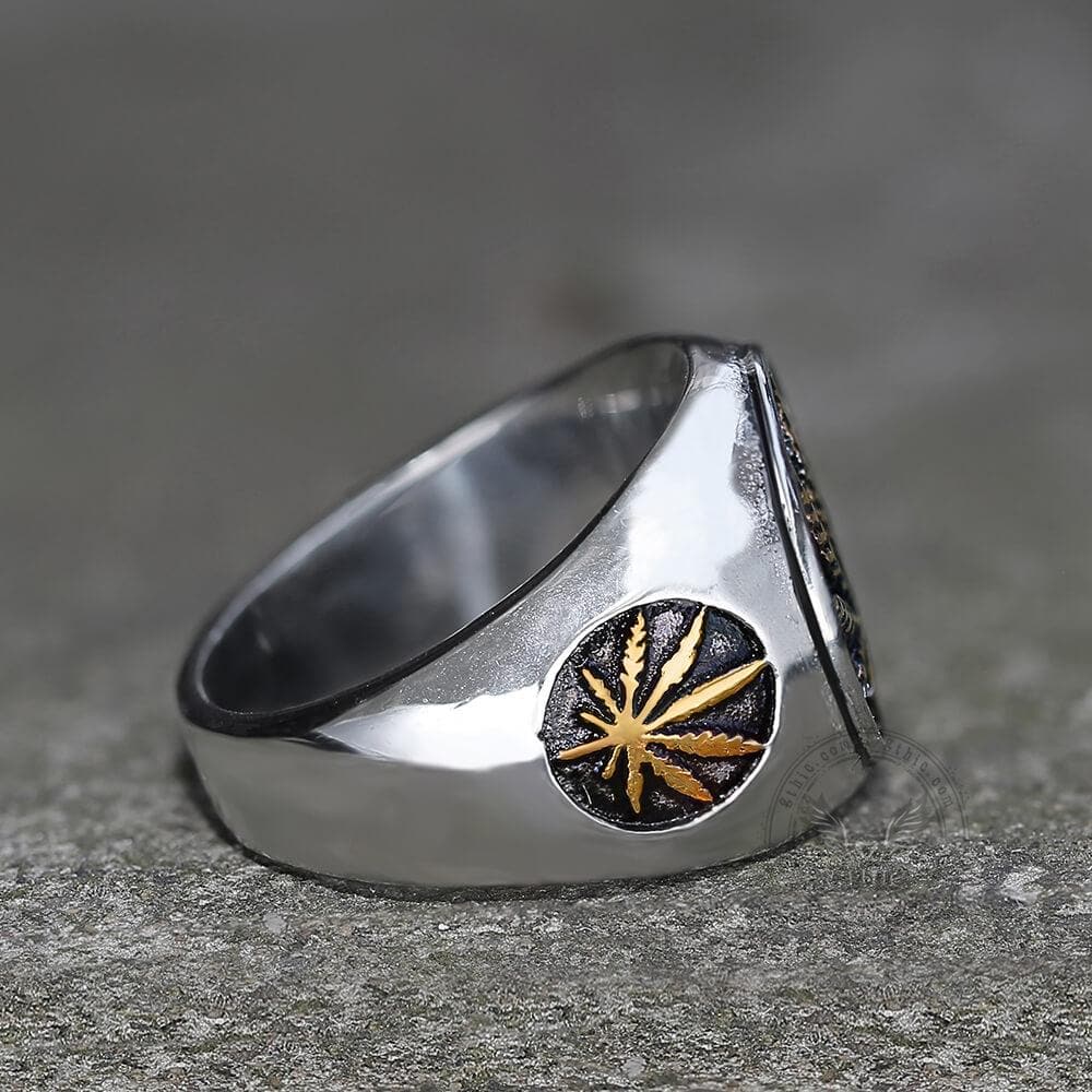 Hemp Leaf Stainless Steel Ring