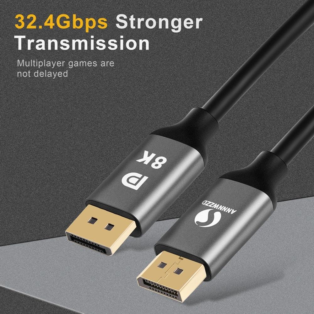 High Speed 32.4Gbps Slim And Flexible 1.4 8K 4K HDR 60Hz DisplayPort Cable Adapter For Video PC Laptop TV Monitor