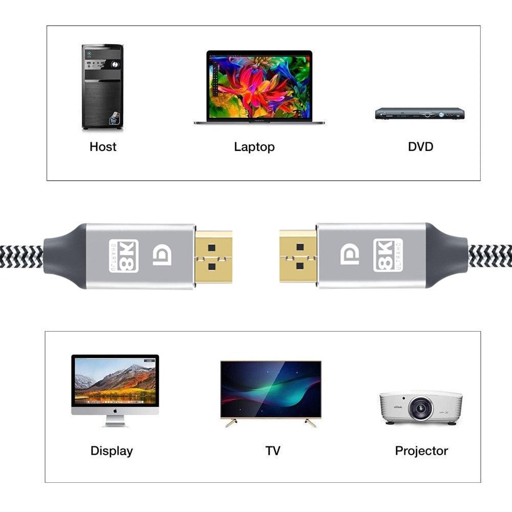 High Speed Display Port TV Cable Audio 8K Video Cable Compatible For PC And Laptop Portable Projector DP1.2 DP1.4 Lightweight Cable