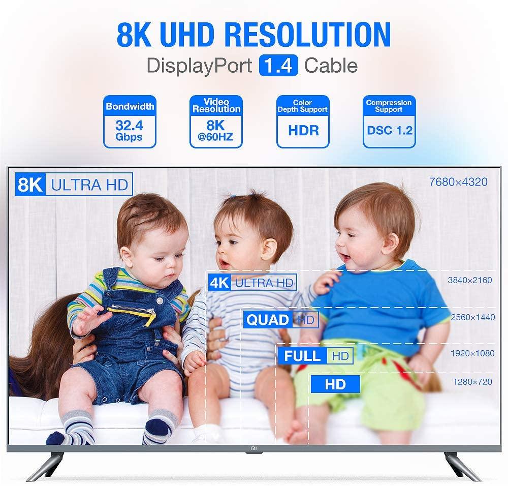 High Speed Display Port TV Cable Audio 8K Video Cable Compatible For PC And Laptop Portable Projector DP1.2 DP1.4 Lightweight Cable