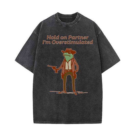 Hold On Partner Frog Cowboy Gunner Pattern T-shirt