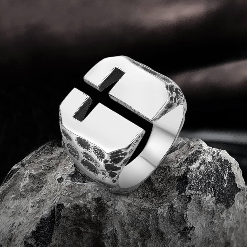 Hollow Cross Stainless Steel Ring