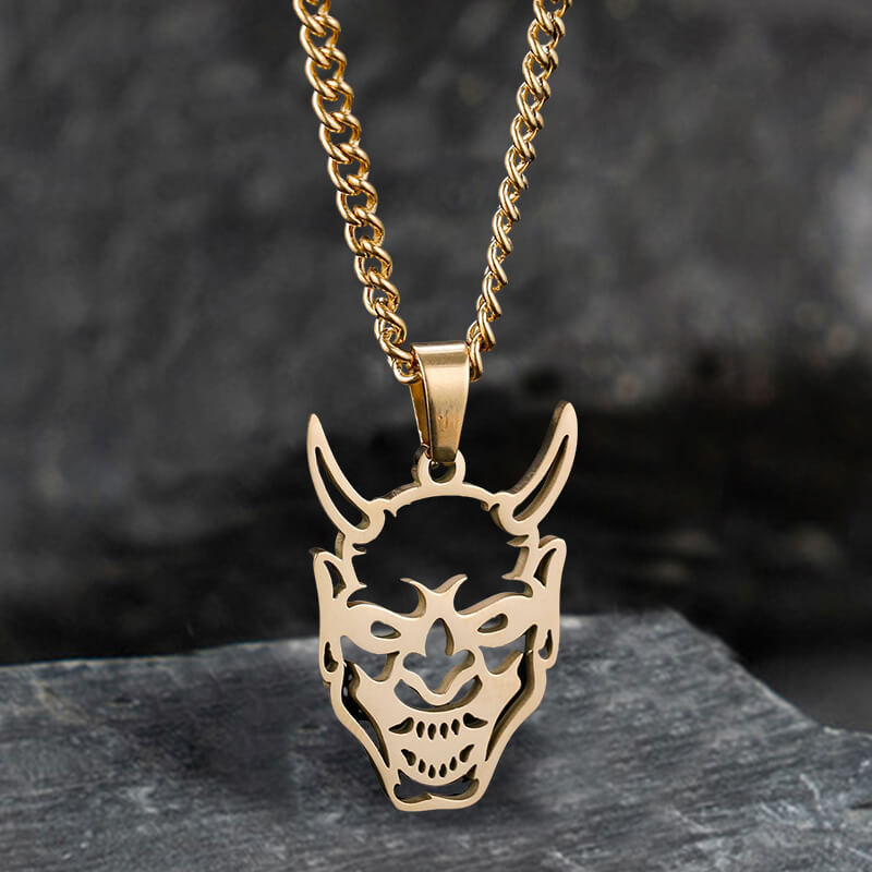 Hollow Oni Mask Stainless Steel Necklace