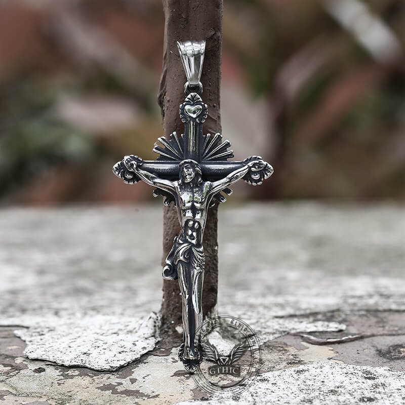 Holy Light Jesus Suffering Stainless Steel Cross Pendant