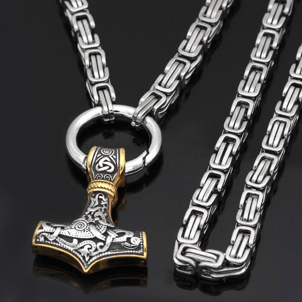 Vikings Mjolnir  Stainless Steel King Chain Necklace