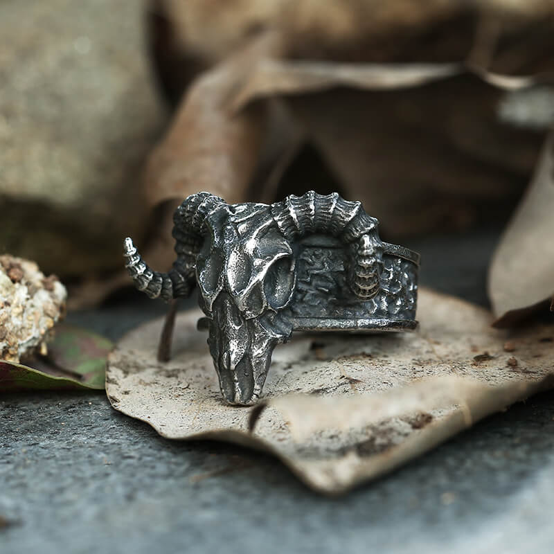 Horned Goat Stainless Steel Satan Ring