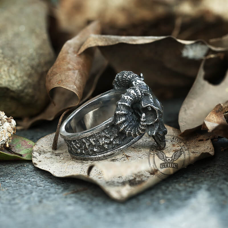 Horned Goat Stainless Steel Satan Ring