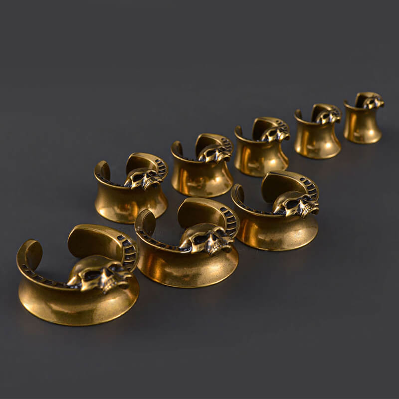 Horned Skull Brass Tunnel Ear Gauges