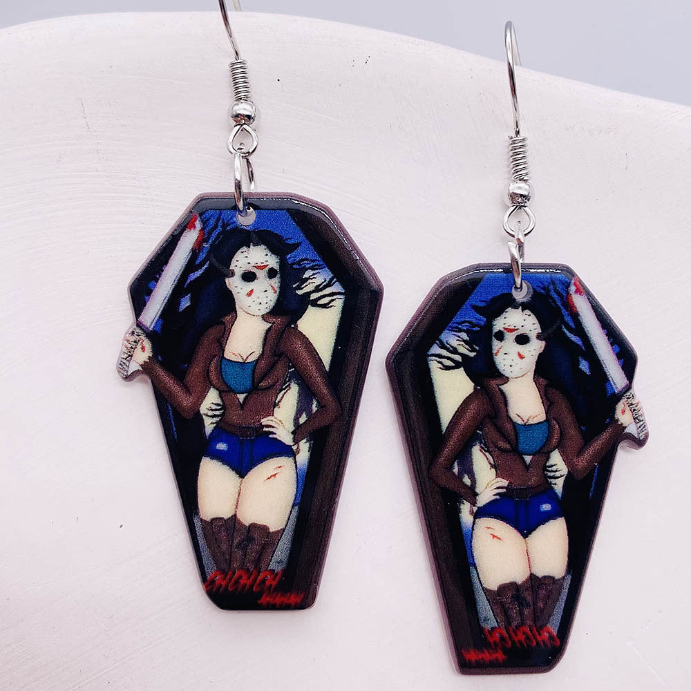 Horror Joker Coffin Halloween Acrylic earrings