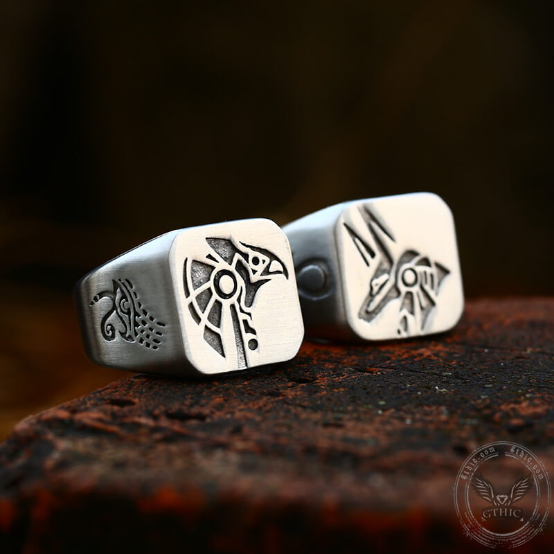 Horus And Anubis Stainless Steel Egyptian Ring