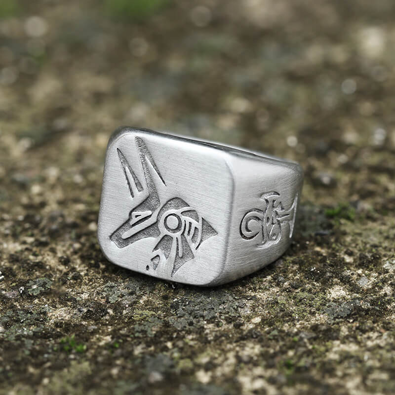Horus And Anubis Stainless Steel Egyptian Ring